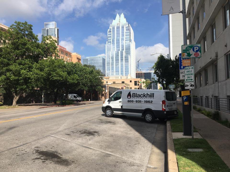 Blackhill Restoration truck in downtown Austin, Texas