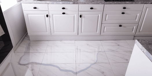 Flooded kitchen floor of home