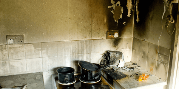 Fire Damaged kitchen with smoke damage