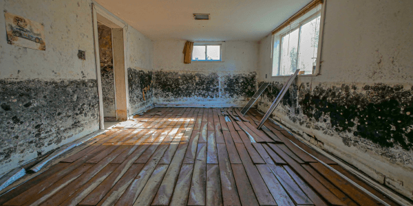 house with black mold on walls in need of mold remediation